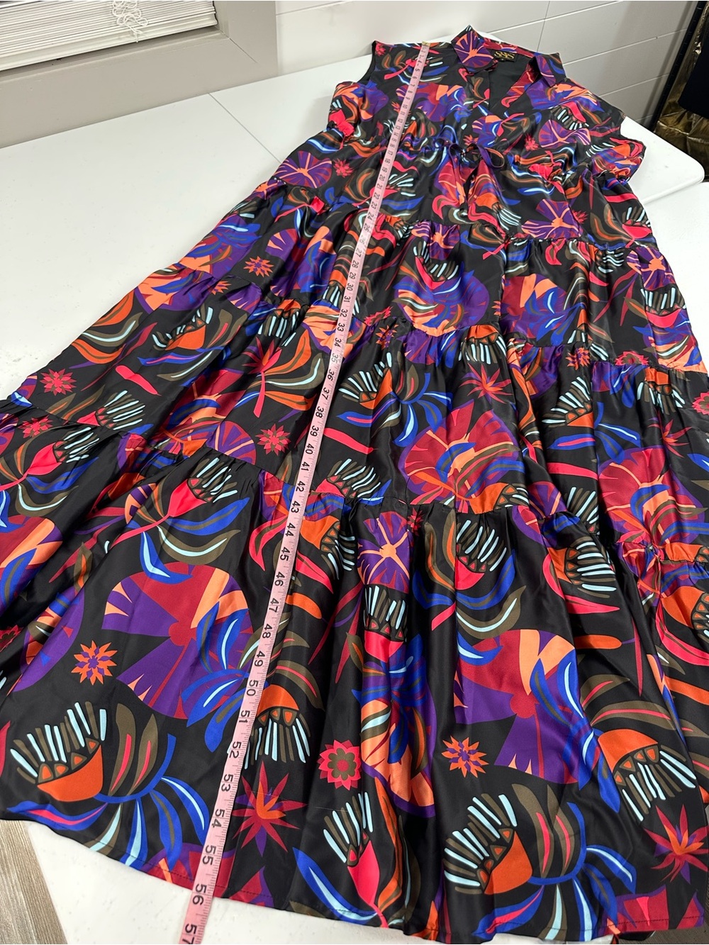 SSYS Rowe Midnight Palms Tiered Maxi Dress Sleeveless Drawstring Collared XL - Picture 7 of 14